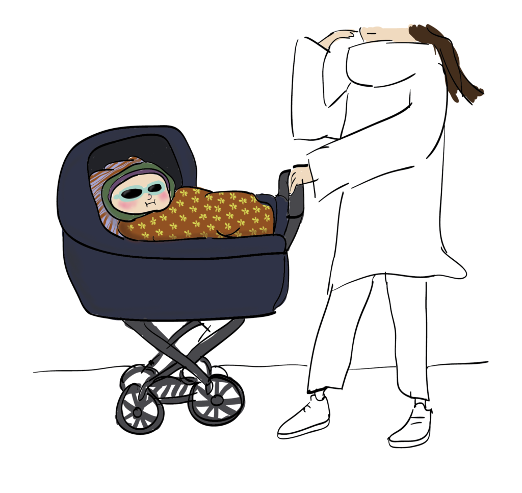 baby stroller mom illustration doodle